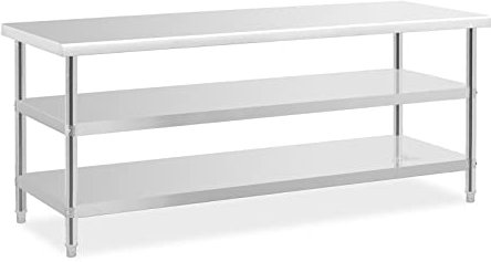 Royal Catering RCAT-200/70-PS3SH Edelstahltisch 200 x 70 x 5 cm 231 kg 2 Ablagen Edelstahl-Arbeitstisch Arbeitstisch Küche