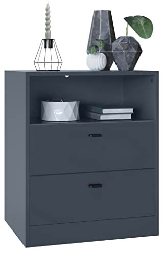 Vladon Kommode Pino V1, Made in Germany, Nachttisch mit 2 Schubladen & 1 offenem Fach, Anthrazit matt/Anthrazit matt ohne LED (56 x 67,5 x 36 cm)