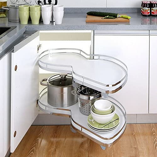 Corner Base Cabinets, Kitchen Cabinet Blind Corner Pullout Organizer for 900mm Cabinet with 2 Tiers Swing Tray, Soft Close (Right Open)