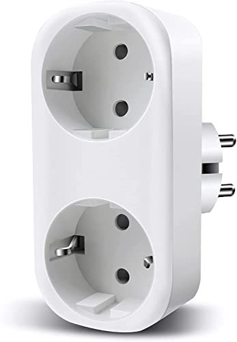 EXTRASTAR Enchufe Doble Inteligente Control WIFI, 16A, Temporizador, Compatible con Alexa y Google Home, Max 3680W, Blanco, 1Pc