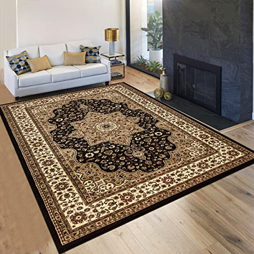 householdfurnishing Vintage Traditional Non Slip Rug Bedroom Living Room Carpet Mat Runners Floral Pattern Wide Area Persian Style Rugs (160 x 230 cm - Wide Rug, Brown)