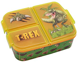 various Fiambrera para Niños-Sandwichera con 3 Compartimentos para Guardería, Fiambrera con División Infantil de Plástico Libre de BPA, Gran regalo para niños(T-REX)