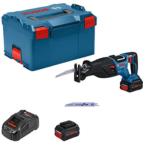 Bosch Professional 18V System BITURBO Cordless Reciprocating Saw GSA 18V-28 (incl. 2X ProCORE 18V 5.5Ah Batteries, Charger GAL 1880 CV, 2X Reciprocating Saw Blade, L-BOXX)