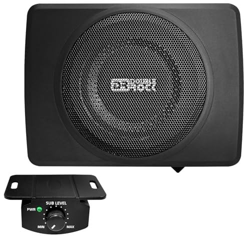 DR DOUBLE ROCK CB08 Under-Seat Subwoofer Car Audio 600 Watts 8 inch Slim Powered Subwoofer with Built in Amp Active Compact Subwoofer with Amplified+Bass Volume Control Knob