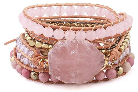soulnioi Rose Quartz Multi-layered Bracelet Handmade Natural Germstone Beaded Healing Energy Stone Strand Wrap Boho Bracelets Jewelry Gift for Women and Girls