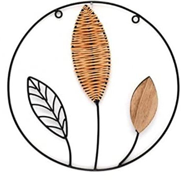 mitienda mit Liebe gemacht Wanddekoration Blatt aus Metall/Holz 35cm, 3D Wandbild, Wandschmuck, Wandskulptur, Deko