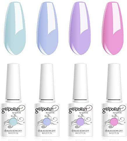 Vishine Smalto Gel Semipermanente, Set di 4 Colori Pastello, Blu Viola Lavanda Lilla per Nail Art Smalto per Unghie Estivo Smalto Gel UV LED Smalto Manicure 8ml C030