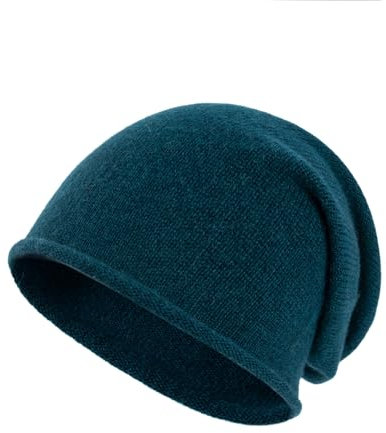 Villand 100% Kaschmir Slouchy Beanie Hut für Frauen, gestrickte Damen weiche warme Kaschmir Totenkopf-Beanies Kappe. (Blaugrün)
