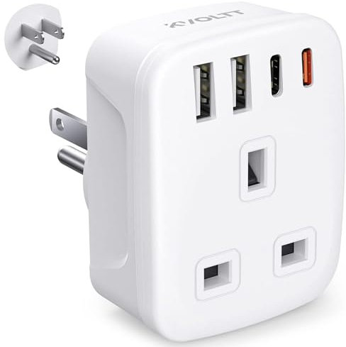 UK To US Plug Adaptor with USB C PD20W - USA Travel Adapter,Fast Charger American Plug Adapter travel from UK, US to UK plug adapter for Canada America Thailand Mexico Jamaica Type B