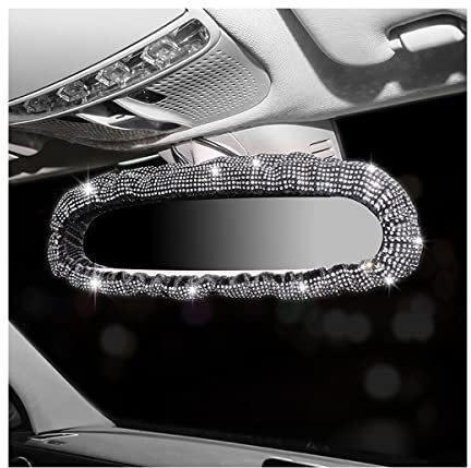 JNNJ Bling Strass Auto Rückspiegel Abdeckung, Diamant-Innenspiegel-Dekoration, Glitzer Auto Rückspiegel Gummiband, Auto Innendekoration Zubehör für Frauen(Weiß)