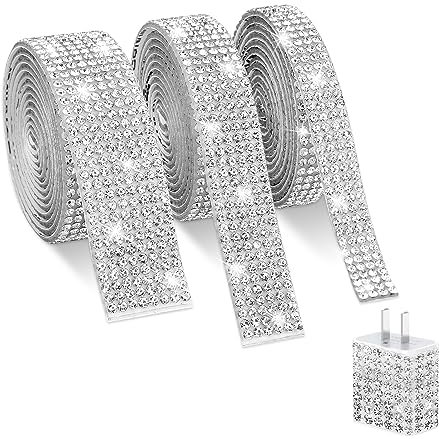 3 rouleaux de ruban de strass autocollant, ruban de strass à coudre, ruban de paillettes, ruban de strass, pierres scintillantes, argent autocollant, strass autocollants, décoration de diamant