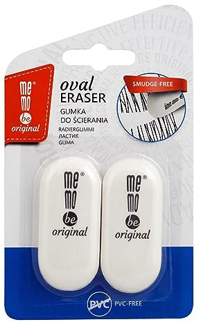 Amex MemoBe Radiergummi Oval 2 Stück - Radierer Set Basic - Weiße Kunststoff Gummi für Bleistifte - Bleistifte Zeichnen Kunst - Kinder Schule und Universität - 2er Set