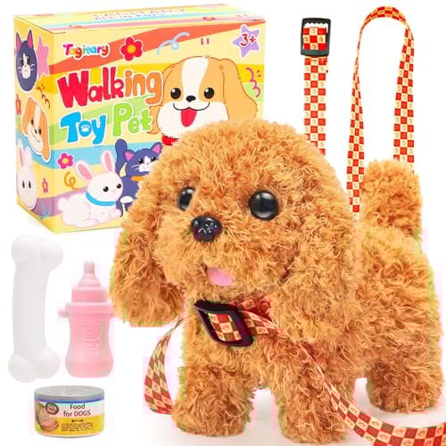 Tagitary Plush Toys Puppy Electronic Toy Dogs That Walk and Bark,Tail Wagging Fake Dog Interactive Dog Toy for Kids with Leash,Easter Christmas Birthday Gift for Toddlers Kids