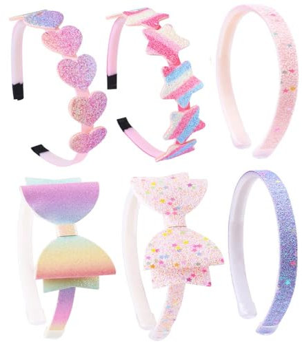 DRESHOW 6 Pièces Bandeaux à Nœuds pour Filles Bandeau Pailleté pour Enfants Bandeau Étoile en Cœur pour Bambins Adolescents
