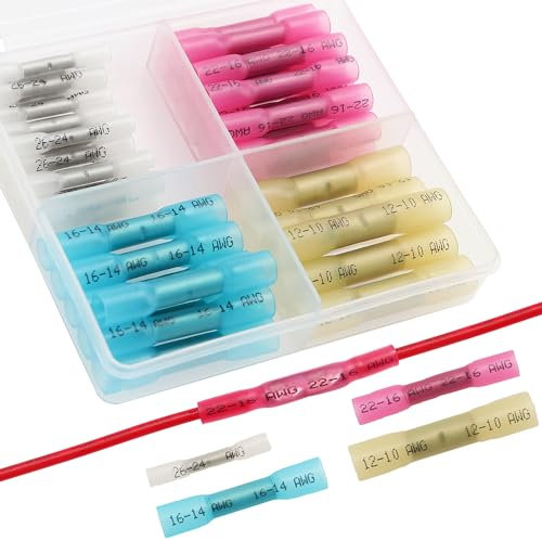 YIXISI 50 Pezzi Set Guaine Termorestringenti Saldanti,Terminali Termorestringenti, Terminali Elettrici Isolato Impermeabili, Connettore Termoretraibile, Terminali a Saldare, 26-10 AWG
