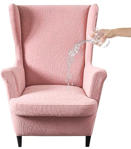 HZDHCLH Ohrensessel Überzug 2 Teilig mit Armlehnen modisch elastisch Sofa-Schutzbezug Möbelschutz Stuhlbezug geeignet für Sessel Wohnzimmer Schlafzimmer Hotel (rosafarbener Jacquard)