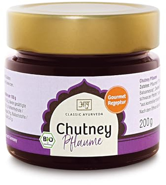 Classic Ayurveda - Bio Chutney Pflaume - 200 g - Frisch, fruchtig, aus feinsten Bio-Zutaten, ideal für Reis-, Gemüse- und Currygerichte