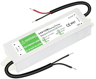 24V LED Netzteil, Trafo 15W 0.625A, Transformator 230V auf DC, IP67 Wasserdicht Schaltnetzteil Konstantspannung für Lampen und Streifen