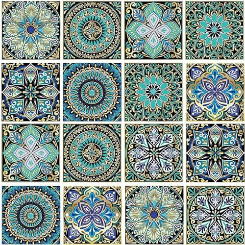 SSyang 20 Teile Bunt Fliesenaufkleber,Fliesenaufkleber Mosaik Wandfliese Aufkleber Fliesensticker Fliesen Marokko Selbstklebende Tapete Wasserdicht Wandaufkleber für Küche,Schrank,Möbel,Tisch(10*10cm)
