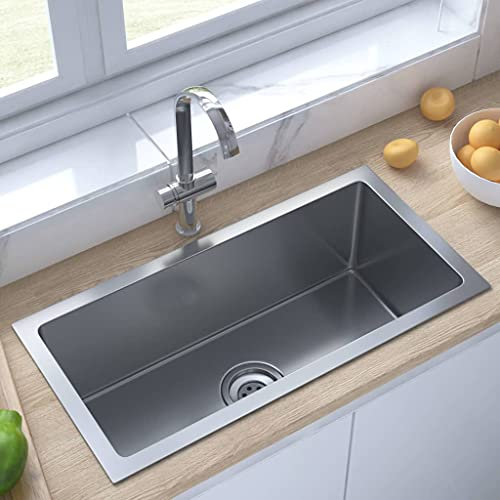AUVYI Fregadero empotrable hecho a mano, acero inoxidable, plateado, 60 x 30 x 20 cm, encimera, cocina, fregadero, fregadero