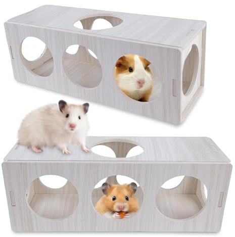 2 Stück Hamster Tunnel, Hamster Versteck Holz Hamster Haus Hamster Versteck aus Holz DIY Spielzeug Käfig Dekor Zubehör für Meerschwein Zwerghamster Goldhamster und Rennmäuse (25 x 9 x 9 cm)