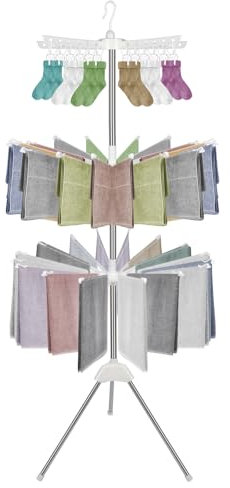 OHMG Séchoir à Linge Etendoir à Linge Pliable Intérieur et Extérieur,Sèche Linge avec 31 Bras de Crochet,Porte-Serviettes Extensible,Support de Chaussettes,Terrasse Jardin