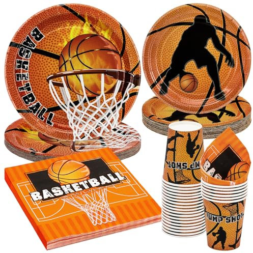 Party Go 96 piezas de la NBA Baloncesto Fiesta Vajilla Baloncesto Fiesta Accesorios con Platos de Papel Tazas y Servilletas para NBA Deportes Temáticos Cumpleaños Baby Ducha Fiesta Decoraciones