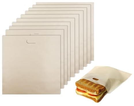 Toaster Beutel, Wiederverwendbar Toaster Bags, Non-Stick Wiederverwendbare Toastabags, Toastabags Wiederverwendbar, Toastbag, Hitzebeständig Toaster Tasche für Toast Sandwich Panini Snacks, 10 Stück