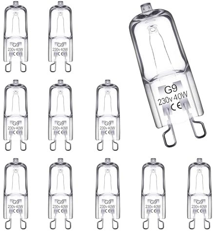 10PCS G9 Halogen Light Bulbs 40W, 2700K Warm White, Dimmable 230V G9 Capsule Bulb for Table Lamps, Cabinet Light, Landscape Lights, Oven Bulb, Wall Sconce, Chandeliers for Valentine's Day, Party Deco