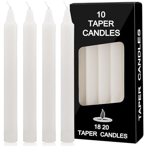 Bolosa 10 Stück Stabkerzen Weiß, Spitzkerzen,Lange Kerzen, Stabkerze, Lange Brenndauer, Geeignet für Bankette, Partys, Familienessen, 18 x 1,8 cm