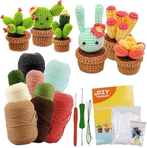 Juego de ganchillo para principiantes, juego de agujas de ganchillo, 6 piezas, juego de animales de ganchillo para principiantes con agujas de ganchillo, hilo, relleno, aguja de coser a mano,