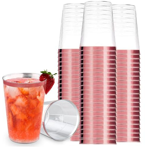 YWKJDDM Plastikbecher mit Roségoldrand, 30 Stück Becher aus Kunststoff, Wiederverwendbare Trinkbecher Elegante Party Weingläser für Geburtstag Hochzeit Cocktail Getränk(360ML)