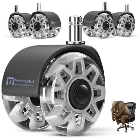 Mastery Mart Juego de 5 ruedas para silla de oficina, 60 mm, ruedas para suelo duro, 11 mm x 22 mm, aptas para el 98% de todas las ruedas, no para 1KEA, gris