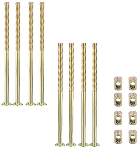 Lot de 8 boulons M6 x 120 mm pour meubles, vis à six pans creux plaqués zinc avec écrous à barillet pour chaises, lits et armoires