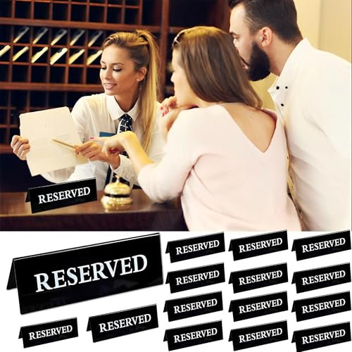 FGXY 15pcs Reserved Table Tent Sign Double Sided, Reserved Table Signs Black Acrylic, Reserved Table Tent Sign, Reserved Seating Signs, Suitable for Office, Banquet, Hotel, Hospital(White on Black)