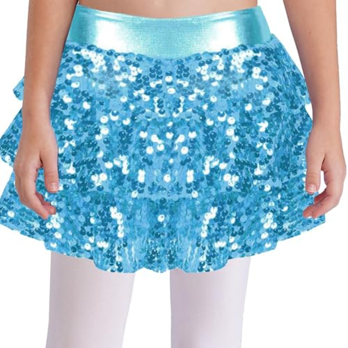 Eandarui Latein Tanz Rock Kinder Mädchen Pailletten Ballettrock A Linien Glänzend Minirock Gestufter Jazz Modern Dance Rock Tanzkostüm