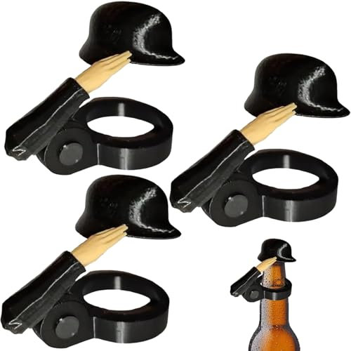 LUKIUP 3 PCS Bierhelm, Flaschenverschluss Bierflaschen, Soldier Salutation Beer Bottle Helmet, Bierflaschen Helm Für Party Bar Veteranen Enthusiasten (Schwarz)