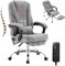 Fantasylab Bürostuhl Chefsessel mit Massagefunktion Ergonomischer Schreibtischstuhl 200KG Bürosessel aus Stoff Computerstuhl mit 4-Punkt-Massage, Hellgrau