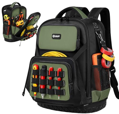 Tool Backpack, UUP Heavy Duty Tool Bag, Large Empty Toolbag Organizer with Waterproof Molded Hard Bottom, Utility Tool Laptop Storage Back Pack, HVAC Technician Electrician Construction Men Dad Gift