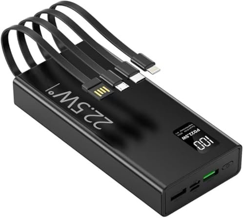 Batterie Externe 27000mah Charge Rapide Power Bank, 22.5W PD Powerbank Chargeur Externe Batterie Portable Puissante Batterie Externe avec Cable Intégré Compatible avec Smartphone iPhone Android