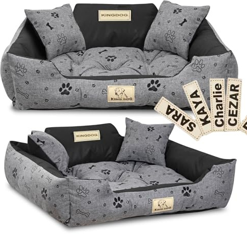 KING DOG Hundebett 115x95cm personalisiert, wasserdicht, mit schwarzem Knochendetail - ideal für mittelgroße Hunde