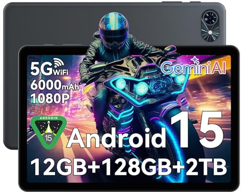 TABWEE Android 15 Tablet 10 Pulgadas - 12GB RAM+ 128GB ROM(2TB TF), 5G WiFi Gaming Tablet, 6000 mAh, Gemini AI, Doble Cámara, Control Parental, GPS, Face ID, BT5.0, 3.5mm Jack