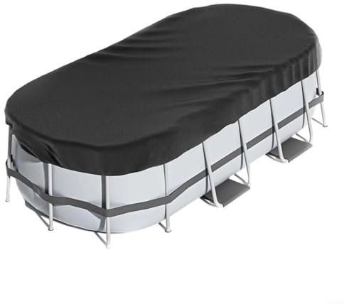7X10ft/8x14ft Oval Pool Cover – Heavy-Duty 210D Oxford Cloth – UV-Resistant & Weatherproof – Fits Square/Double Elliptical Pools – Secures With Accessories – Reduces Evaporation & Debris(8 * 14ft)