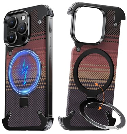 NIFBANG Case for iPhone 16 Pro with Magsafe Stand, Magnetic Ring, Frameless Kevlar Aramid Fibre, Anti-Scratch, Thin Mobile Phone Case, Shockproof Protective Case for iPhone 16 Pro Phone Case Cover