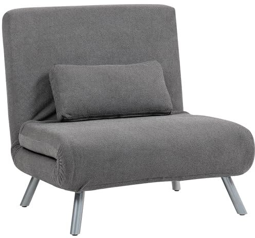HOMCOM Sofá Cama de 1 Plazas 3 en 1 Sillón Cama Plegable Tapizado en Pata de Gallo con Respaldo Ajustable de 5 Niveles y Almohada Acolchada para Oficina Dormitorio Salón 80x75x83 cm Negro