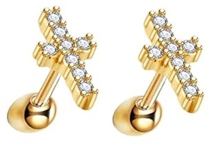 KnSam Ohrstecker Moissanit, Ohrstecker Kreuz 14K Gelbgold 585, Au585 Gold Damen Ohrstecker Echt, Gold