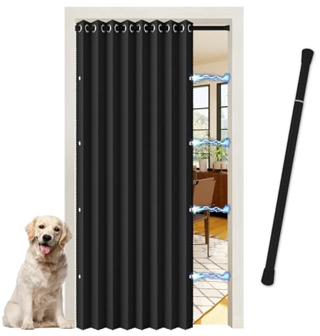 JCyh Akkordeon Türvorhang mit Stange ohne Bohren, Leinenoptik Magnetisch Türvorhang Lang 200 X 150 breit, Raumtrenner Vorhang für Wohnzimmer, Schlafzimmer, Küche, Badezimmer