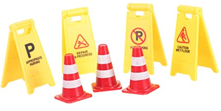 Milisten Miniature Traffic Road Sign with Bright Colored Barricades and Cones for Educational Construction Play and for Dollhouse and Party Favors