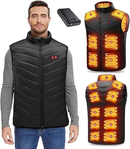 Beheizbare Weste mit Akku 27000mAh 7.4V Heizjacke Heizweste 17 Zonen mit Heizung 3 Temperatur,Elektrische Wärme für Herren Damen (DE/NL/SE/PL, Alphanumerisch, L, Regular, Regular, Tiefschwarz)