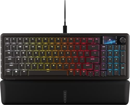 CORSAIR Vanguard 96 RGB Mechanical 96% Wired Gaming Keyboard – Black | QWERTY US, MLX Fusion Tactile Switches, Stream Deck Key, SOCD Flashtap, Hotswappable, 8000Hz, Quiet, LCD Screen, G-Keys